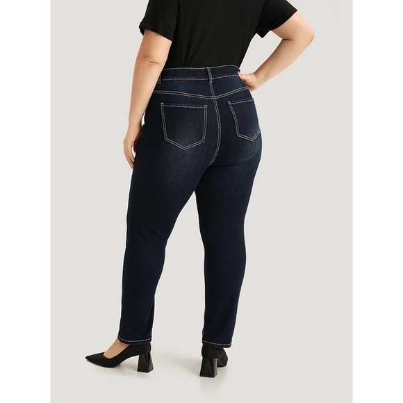 Size 14  • 1x • BloomChic • Contrast Trim Stitch Dark Wash Jeans - Indigo - Picture 2 of 8